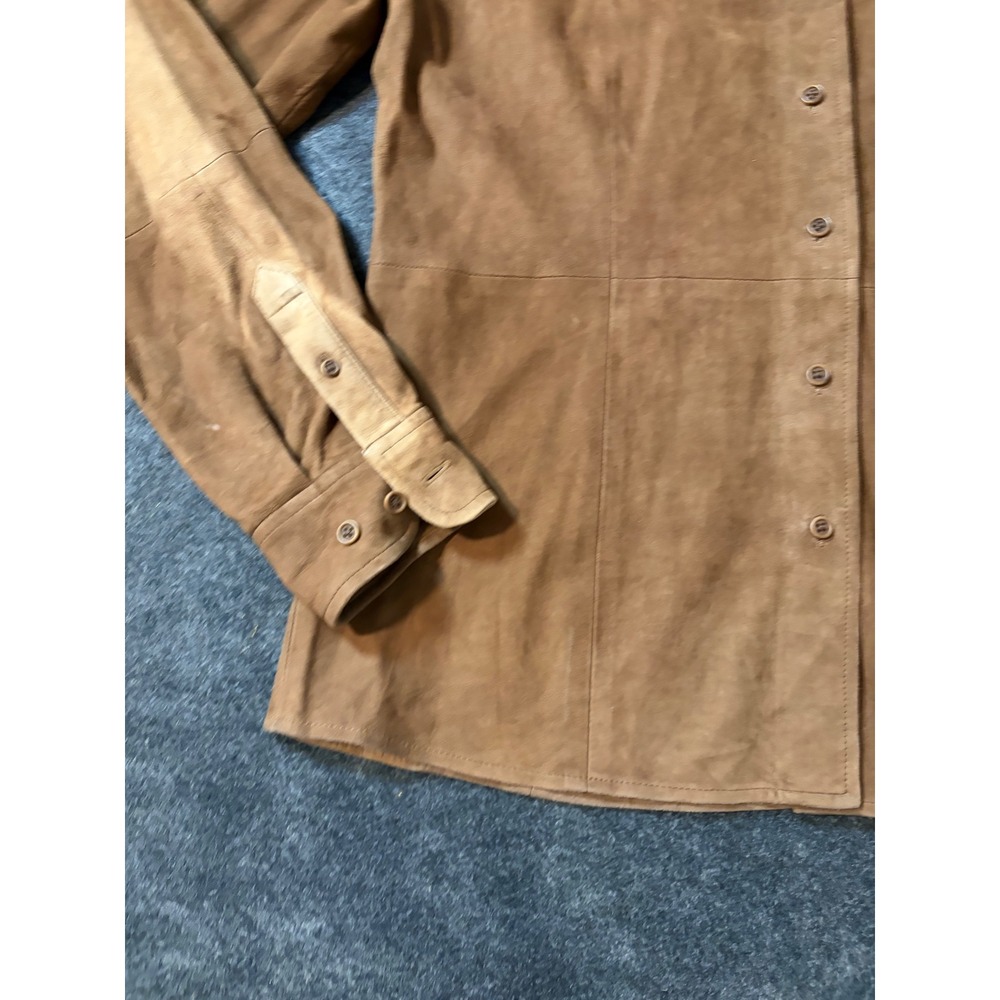 Womens Brown Suede Leather Button Front Shirt Jacket Long Sleeve Size M - Picture 3 of 16